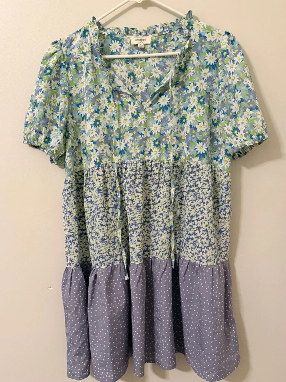 Umgee Blue, Purple & Green Floral Tiered Womens Dress - Picture 1 of 4